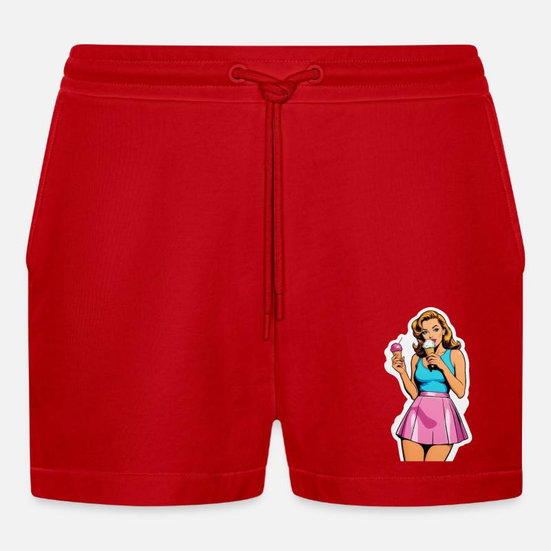Retro Mädchen Eis essen - Organic Relaxed Cropped Shorts Made in EU - Rot