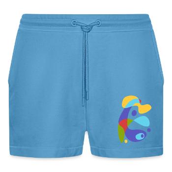 Vintage abstrakte Kreatur - Organic Relaxed Cropped Shorts Made in EU -  Sol Blue - Vorne