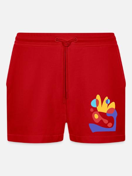abstract tropical beeze - bauhaus style - Organic Relaxed Cropped Shorts Made in EU - red