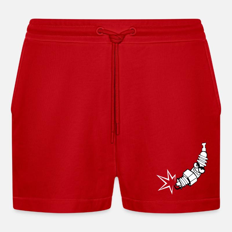 Zündkerze Comic mit Gesicht - Organic Relaxed Cropped Shorts Made in EU - Rot