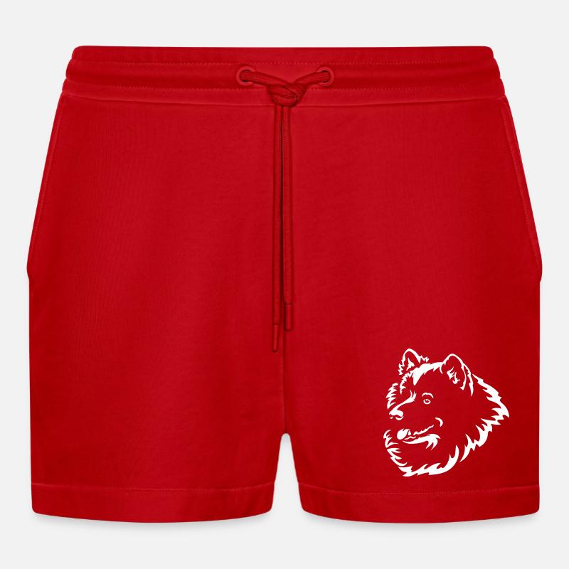 Samoyed Head "Black Edition" - Organic Relaxed Cropped Shorts Made in EU - red