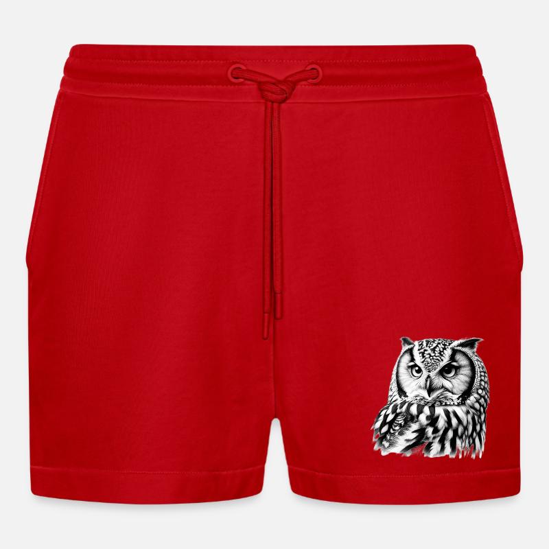 Owl - Organic Relaxed Cropped Shorts Made in EU - red
