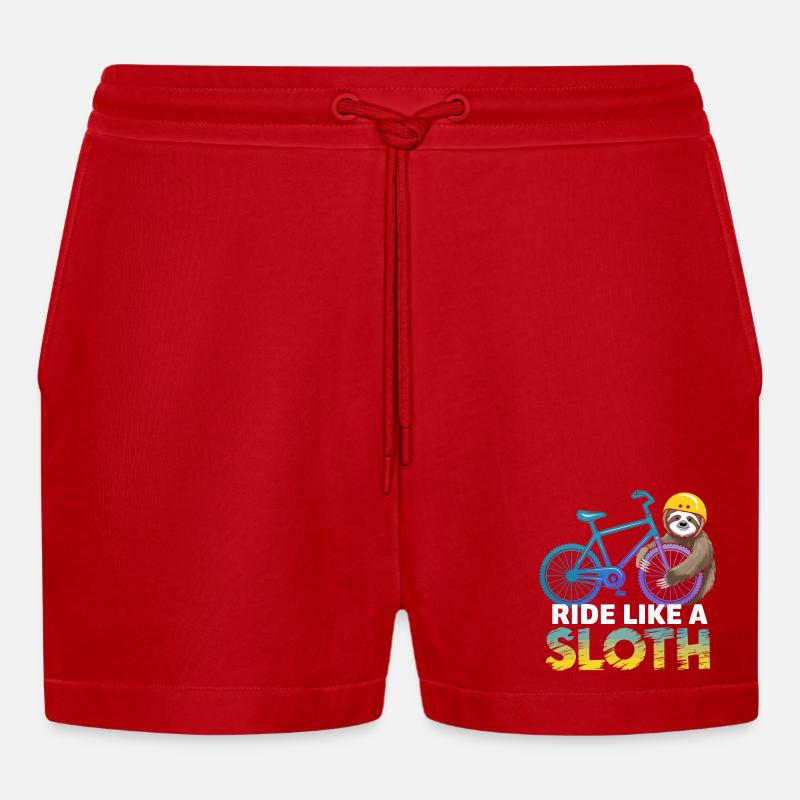 Faultier Biker mit Helm - Organic Relaxed Cropped Shorts Made in EU - Rot