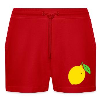 Lemon Flat Print Design - Organic Relaxed Cropped Shorts Made in EU - red - Front