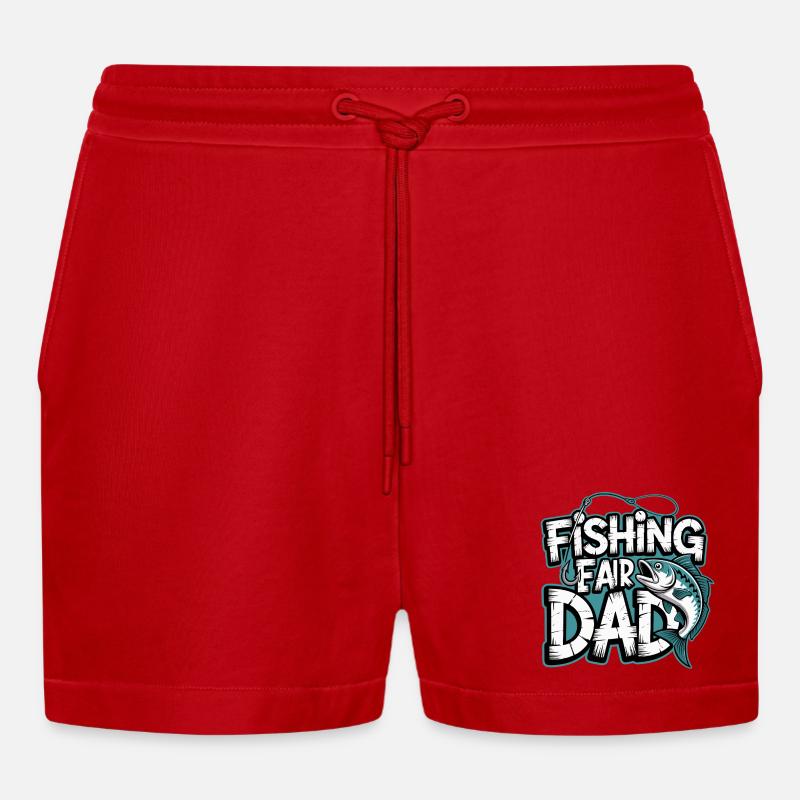 Fischfang Papa Comic Tee - Organic Relaxed Cropped Shorts Made in EU - Rot