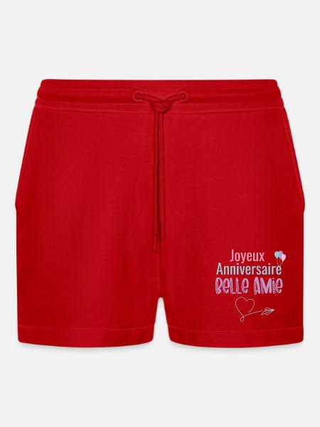 Happy Birthday Girlfriend - Organic Relaxed Cropped Shorts Made in EU - red