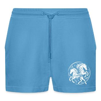 Rauhnächte Wilde Jagd - Pferde im Mondkreis - Organic Relaxed Cropped Shorts Made in EU -  Sol Blue - Vorne