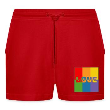 LGBTQIA Regenbogen Love Mix Shirt - Organic Relaxed Cropped Shorts Made in EU - Rot - Vorne