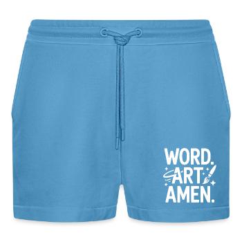 Wortkunst Amen Pinsel Tee - Organic Relaxed Cropped Shorts Made in EU -  Sol Blue - Vorne
