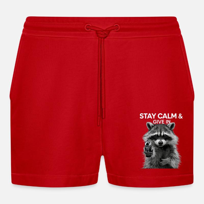 Meme Waschbär - Organic Relaxed Cropped Shorts Made in EU - Rot
