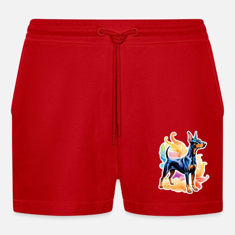 Dobermann Wasserfarben - Organic Relaxed Cropped Shorts Made in EU - Rot
