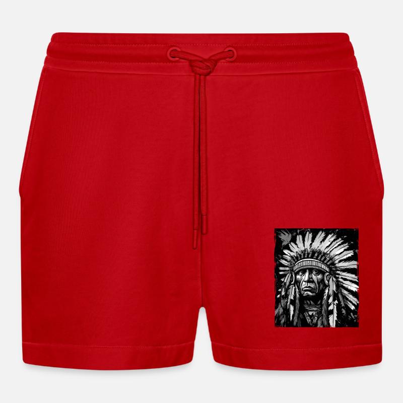 Apache Indianer Häuptling Totenkopf - Organic Relaxed Cropped Shorts Made in EU - Rot