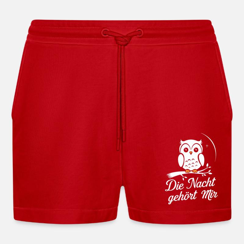 Nachteule Eule Eulen Vogel - Organic Relaxed Cropped Shorts Made in EU - Rot