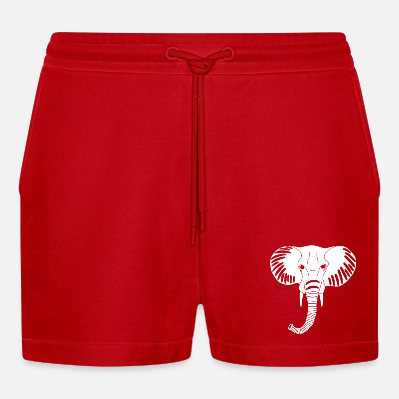 Weißer Elefantenkopf - Organic Relaxed Cropped Shorts Made in EU - Rot