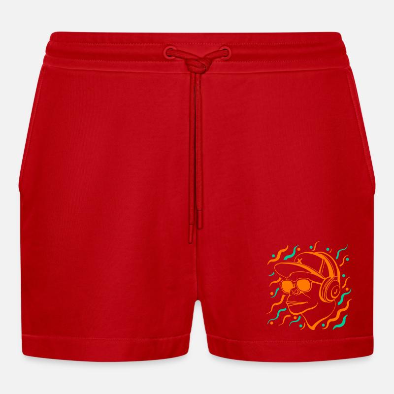 Coole Affe mit Kopfhörern - Organic Relaxed Cropped Shorts Made in EU - Rot
