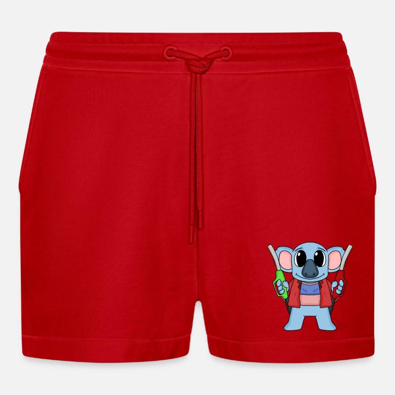 Tankwart Koala Tankstelle - Organic Relaxed Cropped Shorts Made in EU - Rot