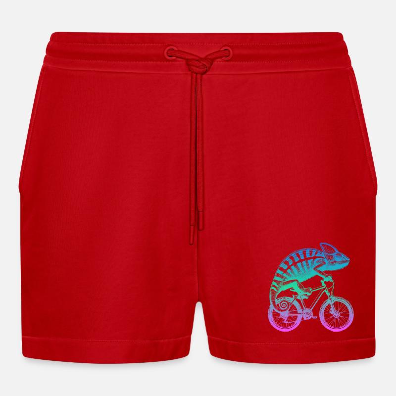 Radfahrendes Chamäleon - Organic Relaxed Cropped Shorts Made in EU - Rot