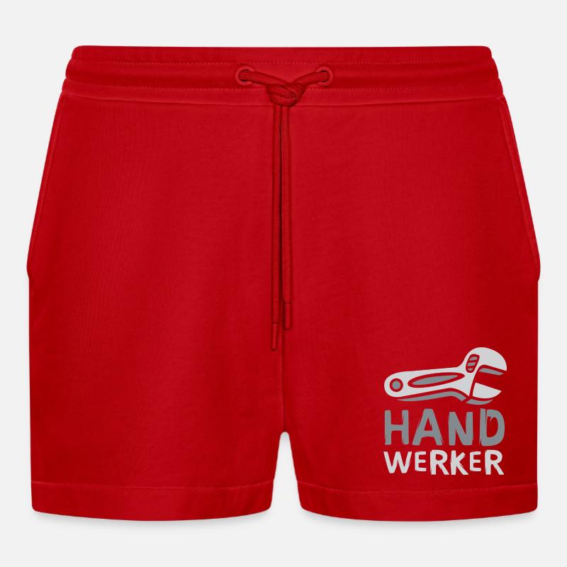 Handwerker Comic Design mit Schraubenschlüssel - Organic Relaxed Cropped Shorts Made in EU - Rot