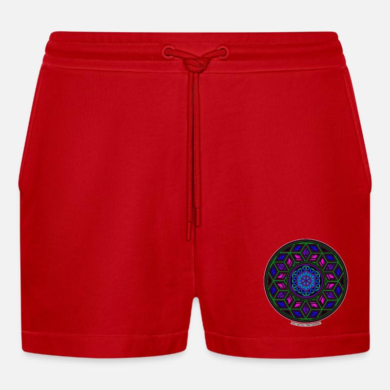 Fractal Evolution Experience Kaleidoscope Mandala - Organic Relaxed Cropped Shorts Made in EU - red