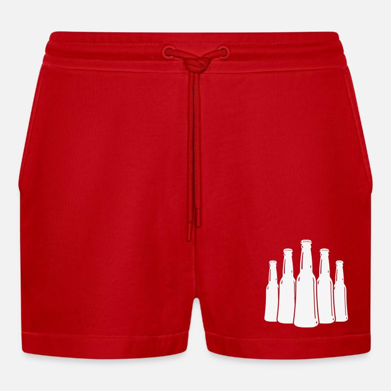 Bierflaschen Silhouette - Organic Relaxed Cropped Shorts Made in EU - Rot