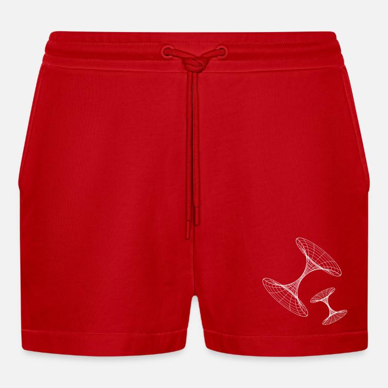 Wireframe Vortex Geometry - Organic Relaxed Cropped Shorts Made in EU - red