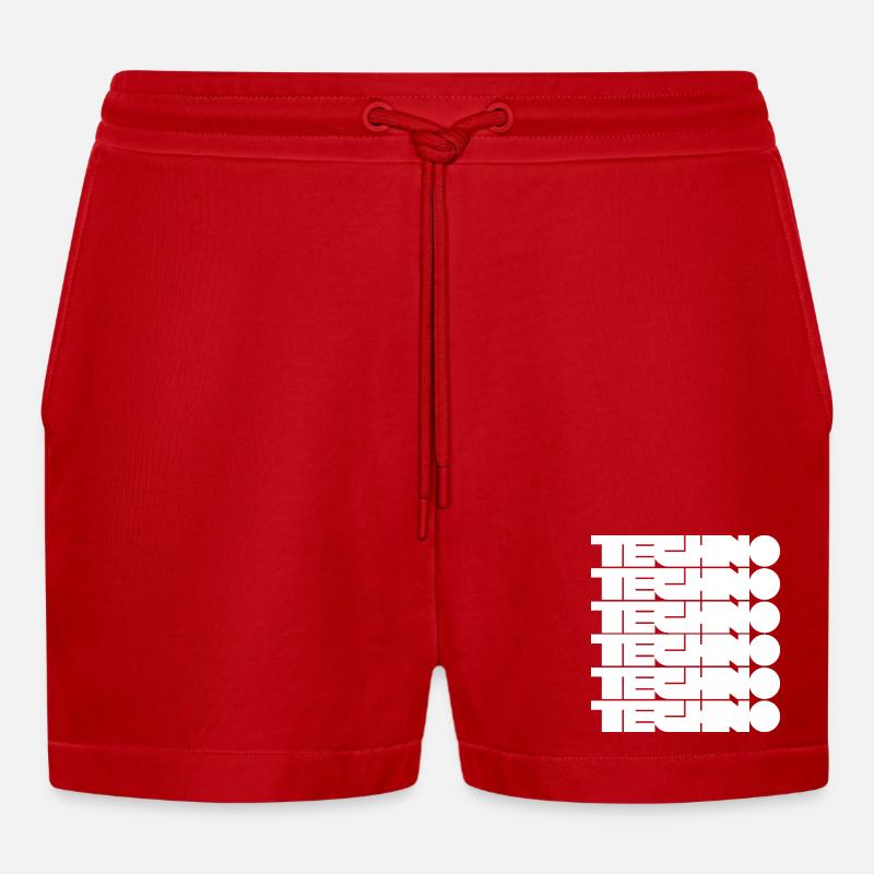 Techno Music Bold Abstract Geometry logo - Short bio décontracté court fabriqué en UE - rouge