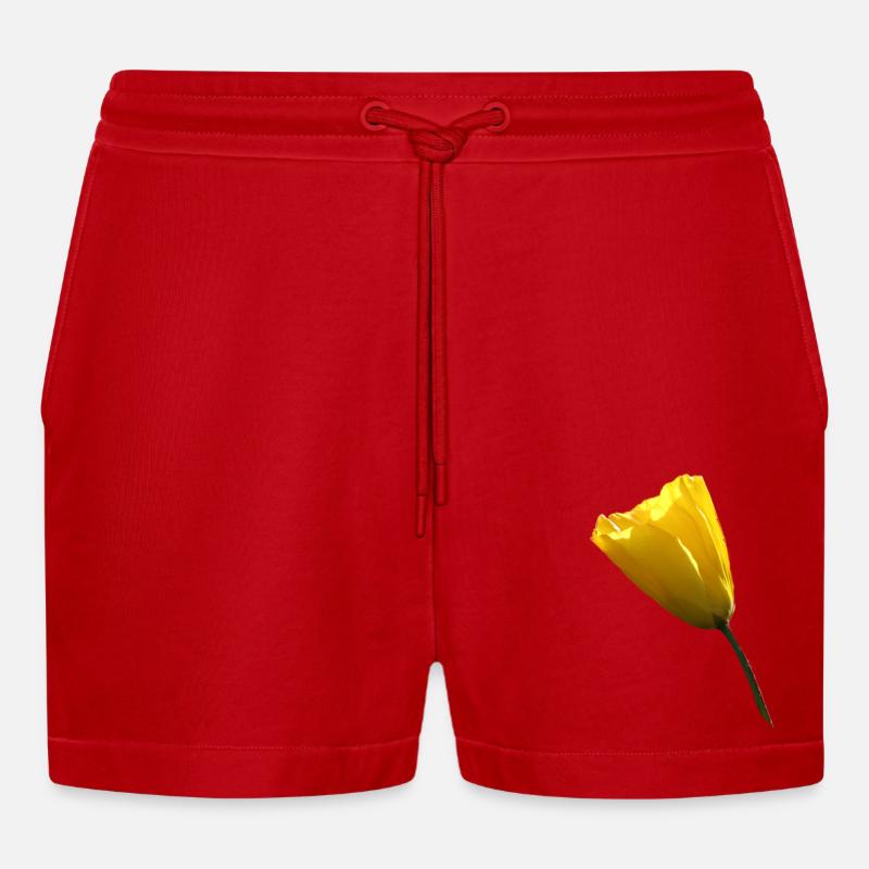 gelber Mohn Klatschmohn Mohnblume - Organic Relaxed Cropped Shorts Made in EU - Rot