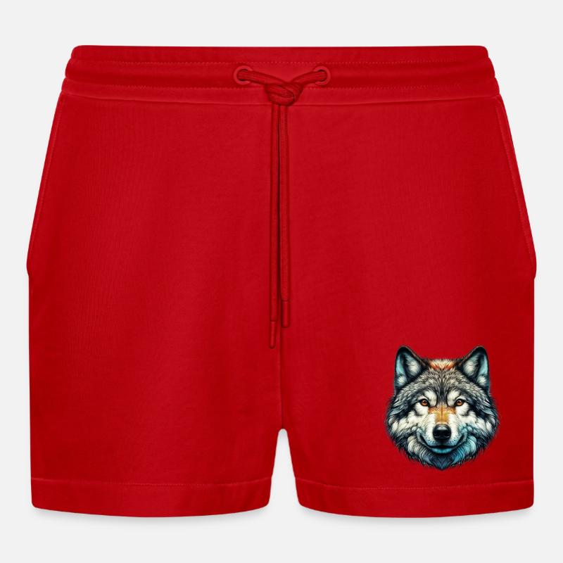 Wolf - Organic Relaxed Cropped Shorts Made in EU - Rot