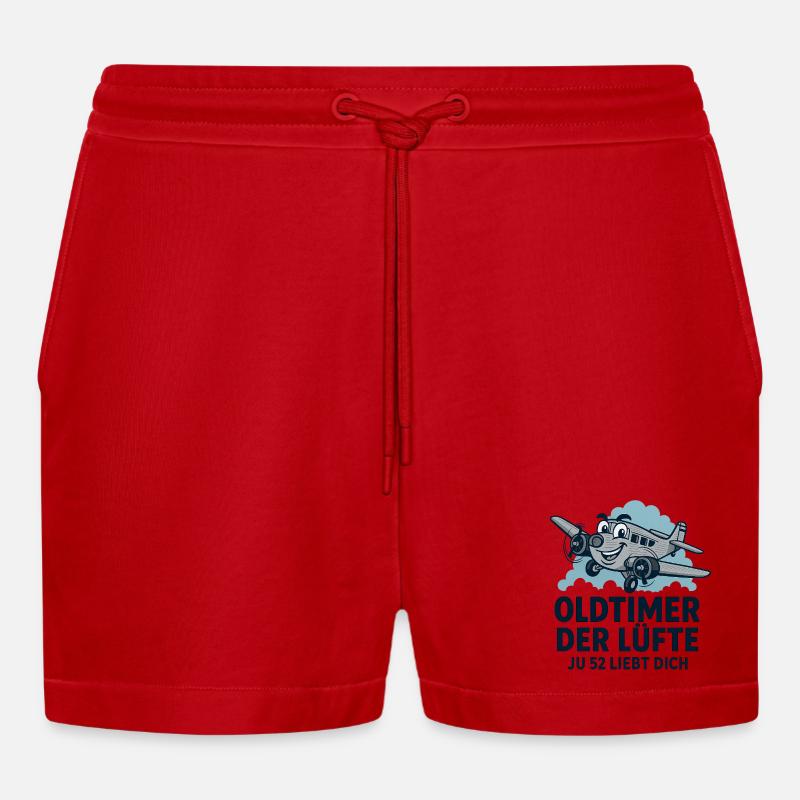 Oldtimer der Lüfte Ju52 - Organic Relaxed Cropped Shorts Made in EU - Rot