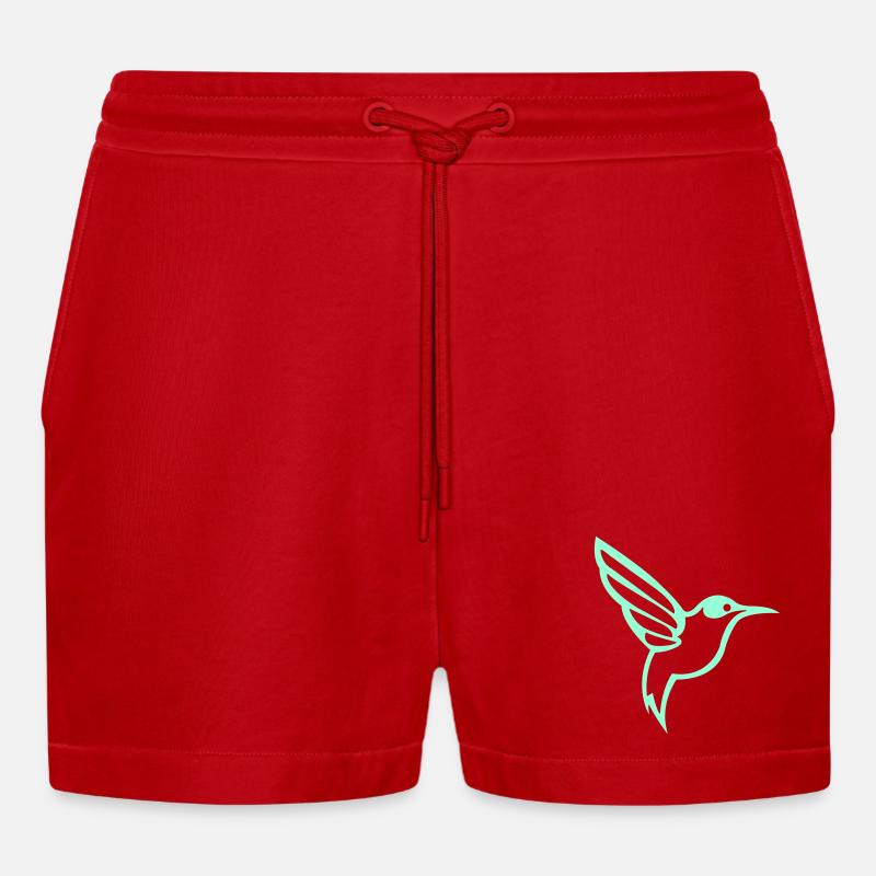 Kolibri Vogel - Organic Relaxed Cropped Shorts Made in EU - Rot