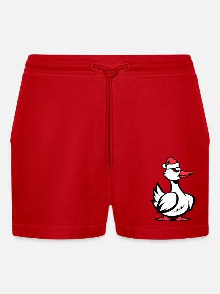 Duck Comic Christmas - Organic Relaxed Cropped Shorts Made in EU - red