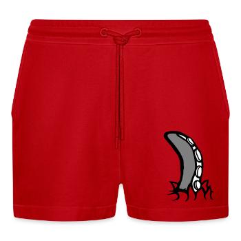 Tentacle Octopus Monster Torn Up Shirt Alien - Organic Relaxed Cropped Shorts Made in EU - red - Front