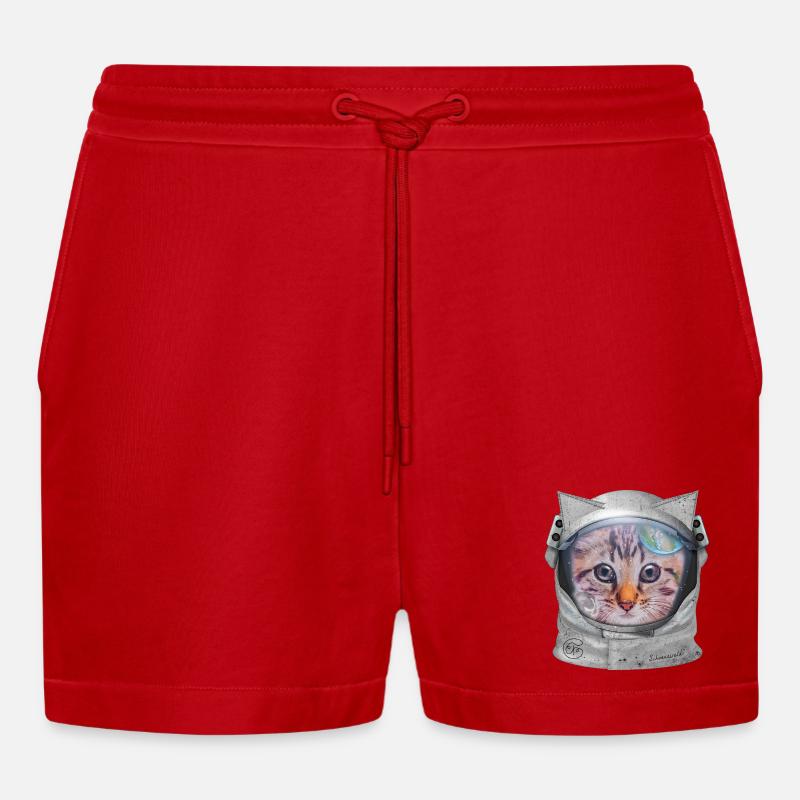 Chat dans l’espace - Short bio décontracté court fabriqué en UE - rouge