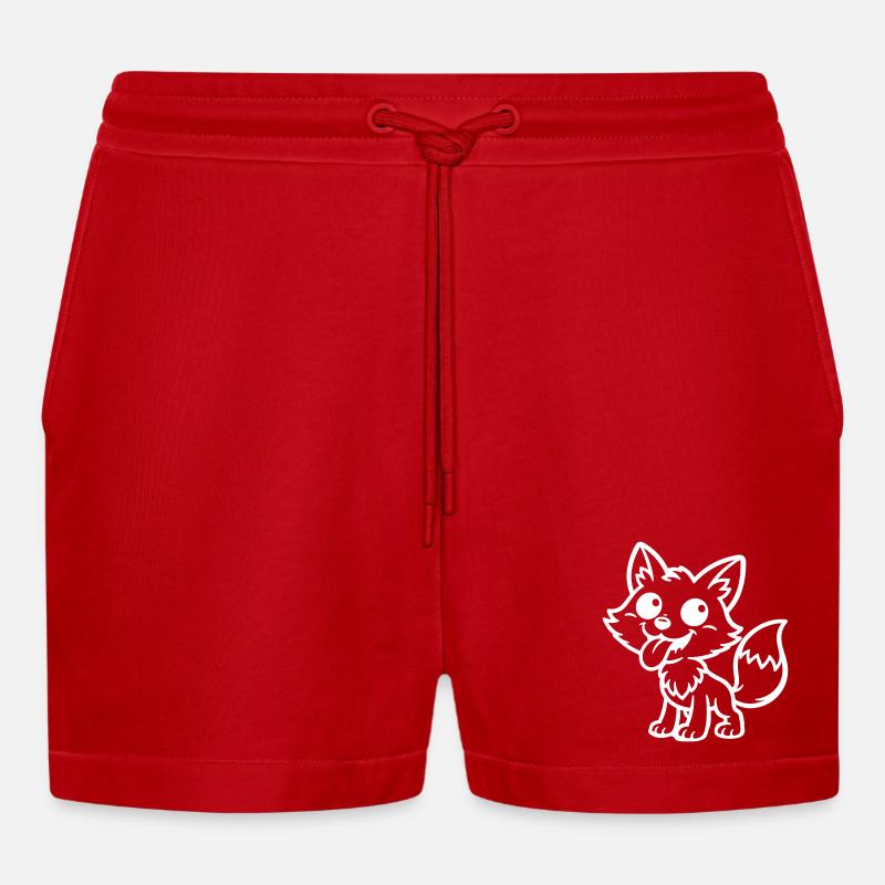 Fuchs Comic Lustig - Organic Relaxed Cropped Shorts Made in EU - Rot