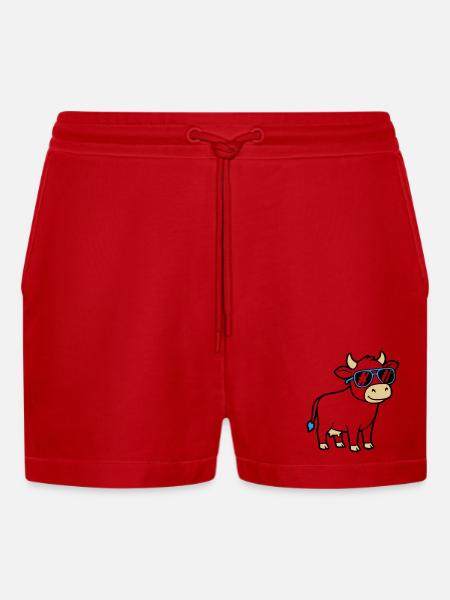 Cool Cow Sunglasses Casual Vector - Organic Relaxed Cropped Shorts Made in EU - red