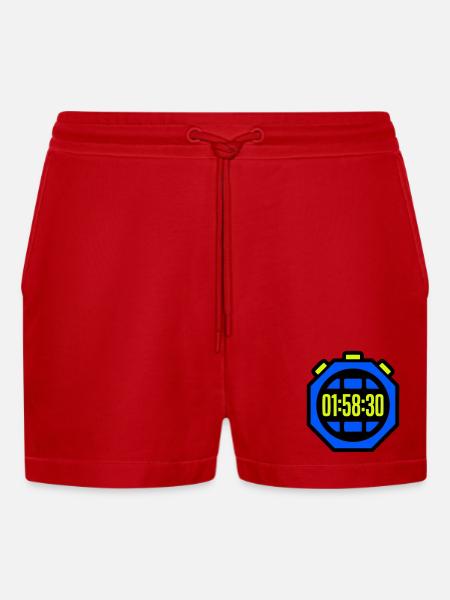 Stopwatch Best Time Half Marathon - Organic Relaxed Cropped Shorts Made in EU - red