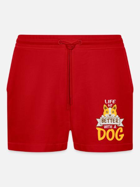 better with a dog - Organic Relaxed Cropped Shorts Made in EU - red