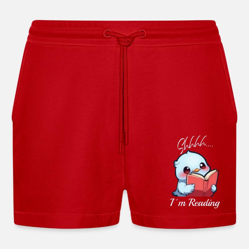 Vogel mit Buch - Organic Relaxed Cropped Shorts Made in EU - Rot