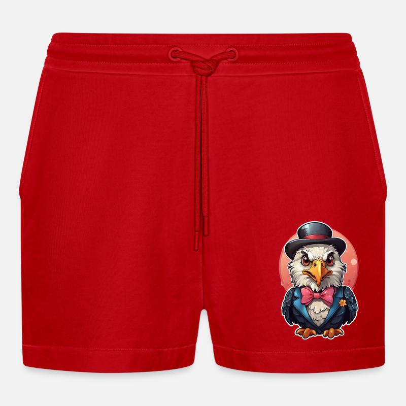 Funny Eagle Comic - Organic Relaxed Cropped Shorts Made in EU - red