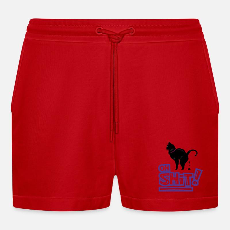 Kat Oh Shit Graffiti Exclamation - Organic Relaxed Cropped Shorts Made in EU - red