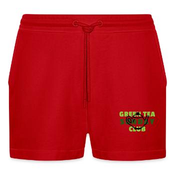 Green Tea Sunday Club - Lustiges Grüntee-Design - Organic Relaxed Cropped Shorts Made in EU - Rot - Vorne