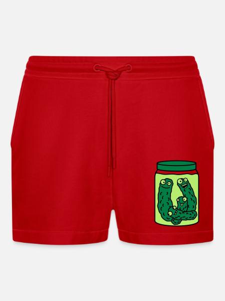 Funny Cucumber Preserving Jar - Organic Relaxed Cropped Shorts Made in EU - red