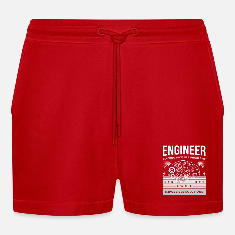 ENGINEER – Solving Invisible Problems T-Shirt - Organic Relaxed Cropped Shorts Made in EU - red