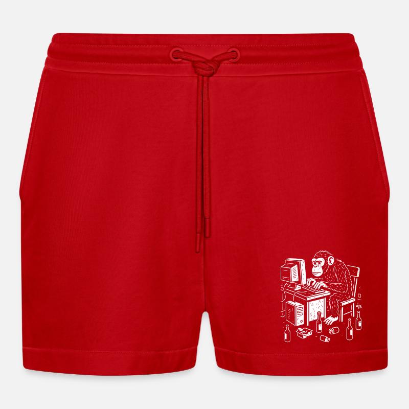 Deskbound Monkey Coder - Organic Relaxed Cropped Shorts Made in EU - red
