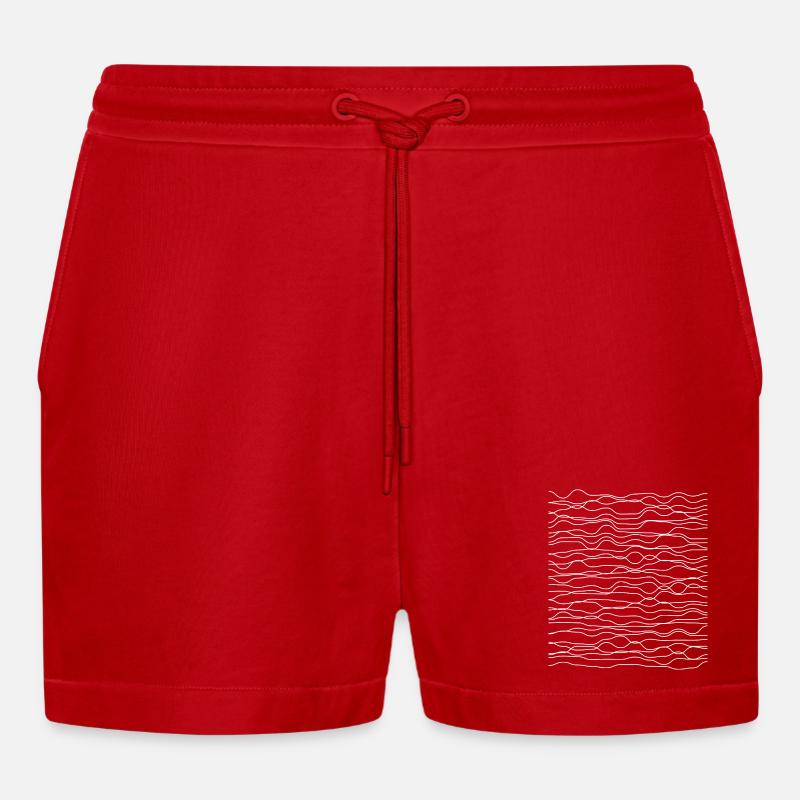 Wavy Line Echoes Pattern - Organic Relaxed Cropped Shorts Made in EU - red