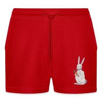 niedlicher Hasche Kaninchen mit Karotte - Organic Relaxed Cropped Shorts Made in EU - Rot - Vorne