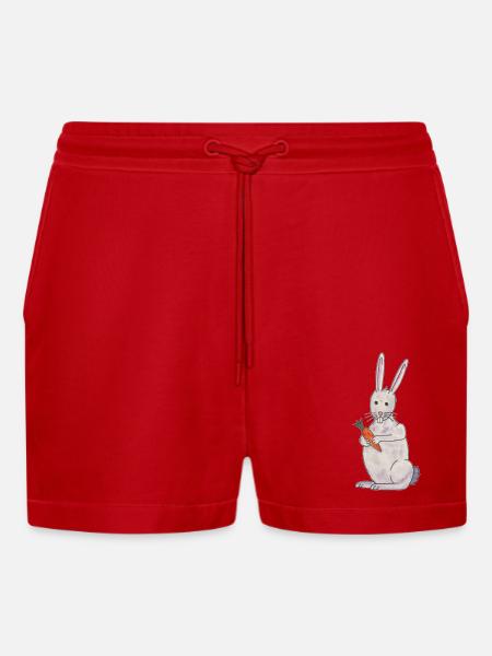 cute rabbit rabbit with carrot - Organic Relaxed Cropped Shorts Made in EU - red