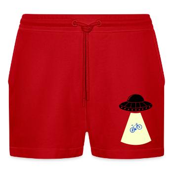 UFO Bicycle - Organic Relaxed Cropped Shorts Made in EU - red - Front