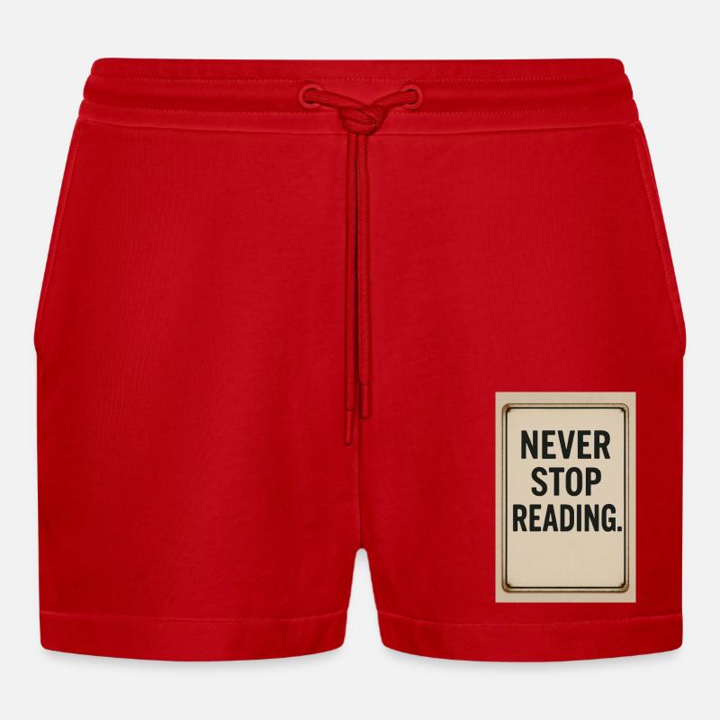 Never stop reading - Organic Relaxed Cropped Shorts Made in EU - red