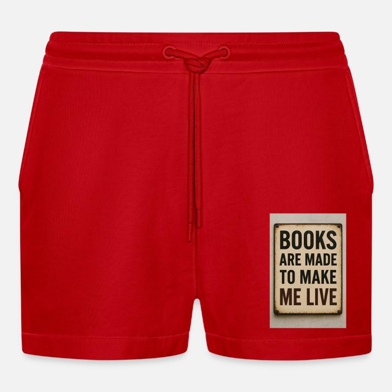Books keep me alive - Organic Relaxed Cropped Shorts Made in EU - red